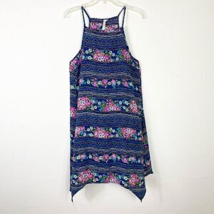 Jesse & J Navy & Pink Floral Zigzag Sleeveless Handkerchief Hem Dress Size XL